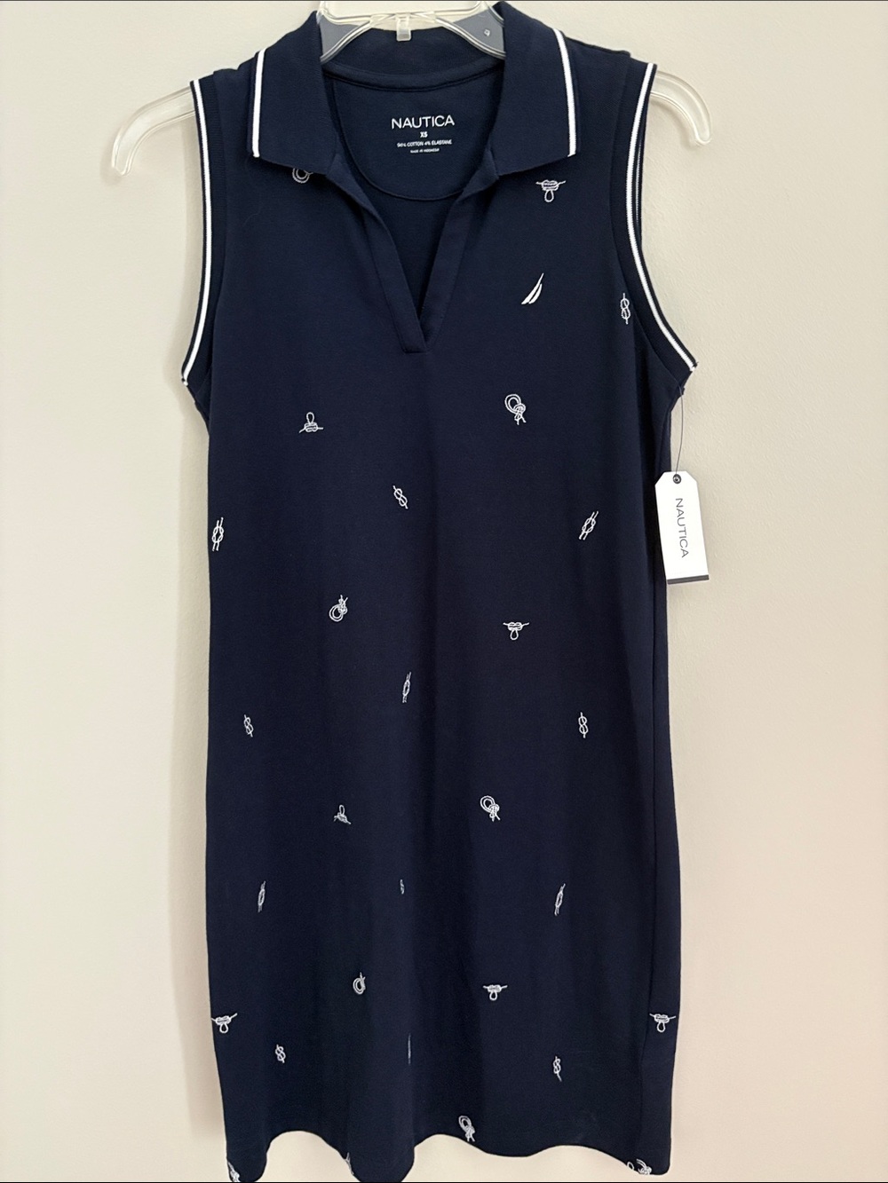 Nautica Navy Sleeveless Polo Shift Dress with White Embroidery NWTS